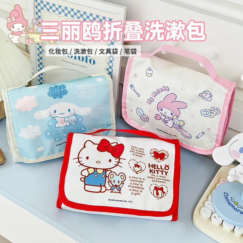 حقيبة مكياج سانريو هالو كيتي قابلة للطي، محمولة ذات سعة كبيرة للسفر والعناية بالبشرة وحقيبة غسيل وحقيبة تخزين هدية للفتيات #1
