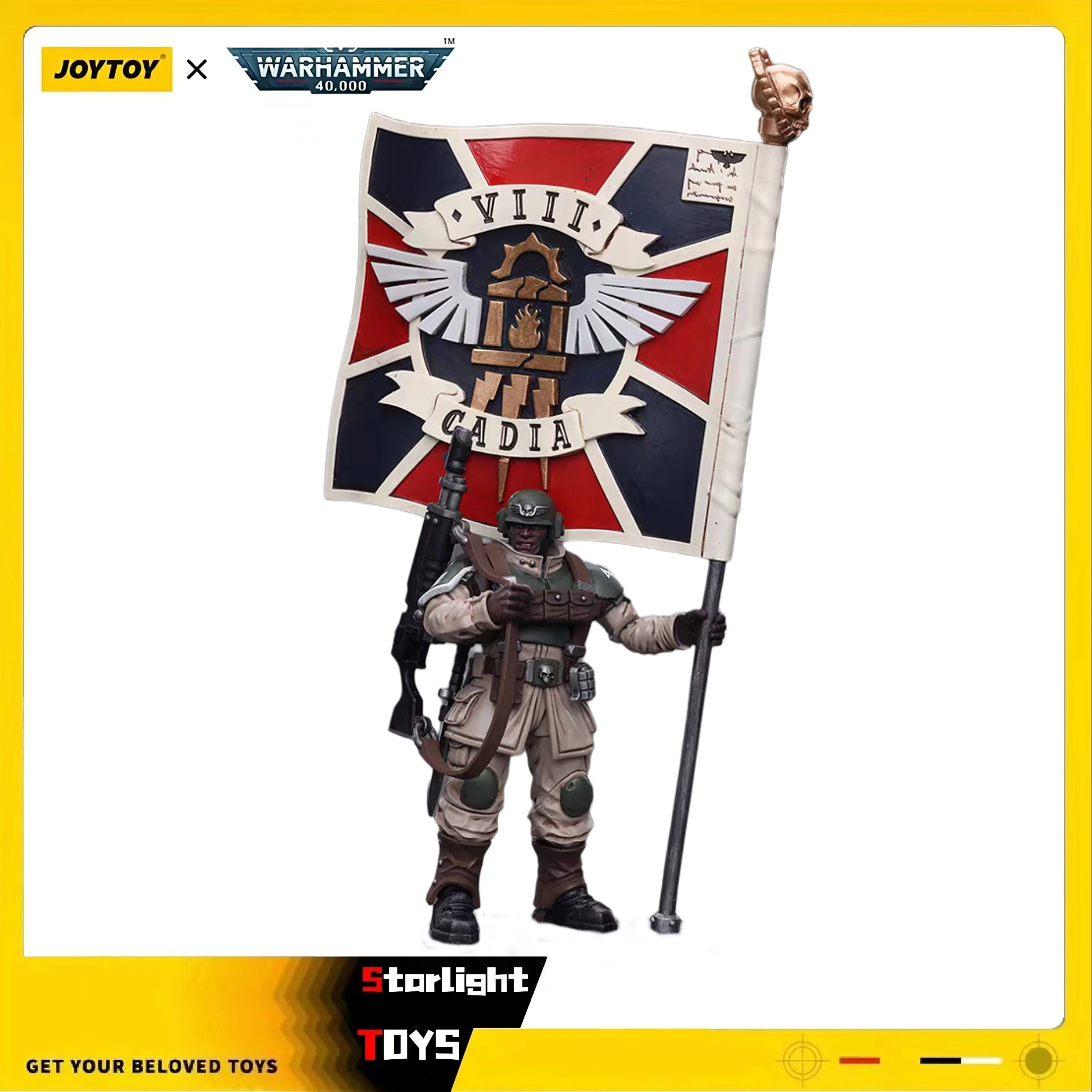 

JOYTOY 1/18 Action Figure Warhammer 40K Astra Militarum Cadian Command Squad Veteran with Registal Standard Toy Model
