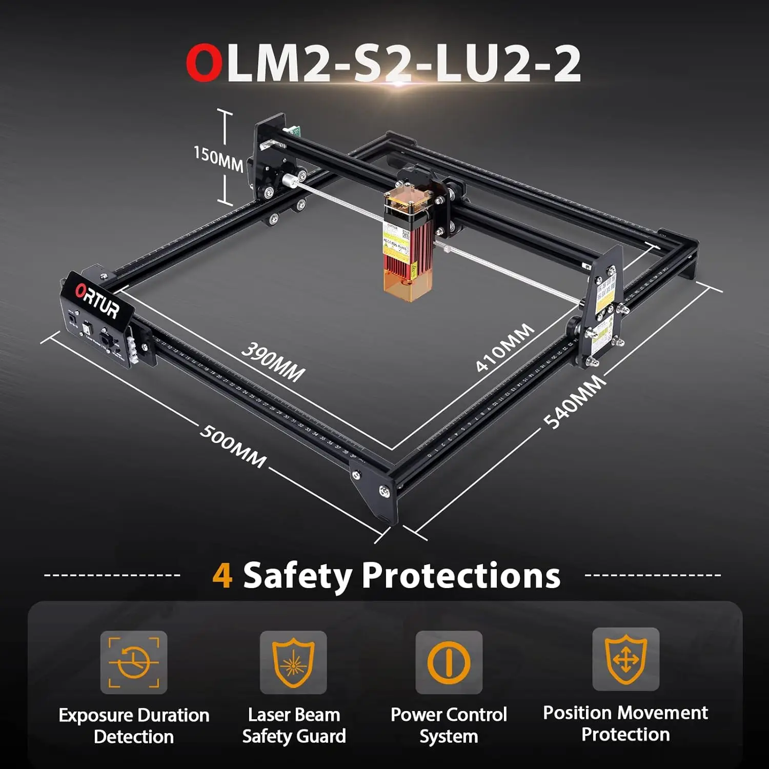 Laser Master 2 S2 Lu2-2, 24V Laser Engraver Machine, 0.06Mm Fixed-Focus Eye Protection Compressed Spot, 32-Bit Motherboard