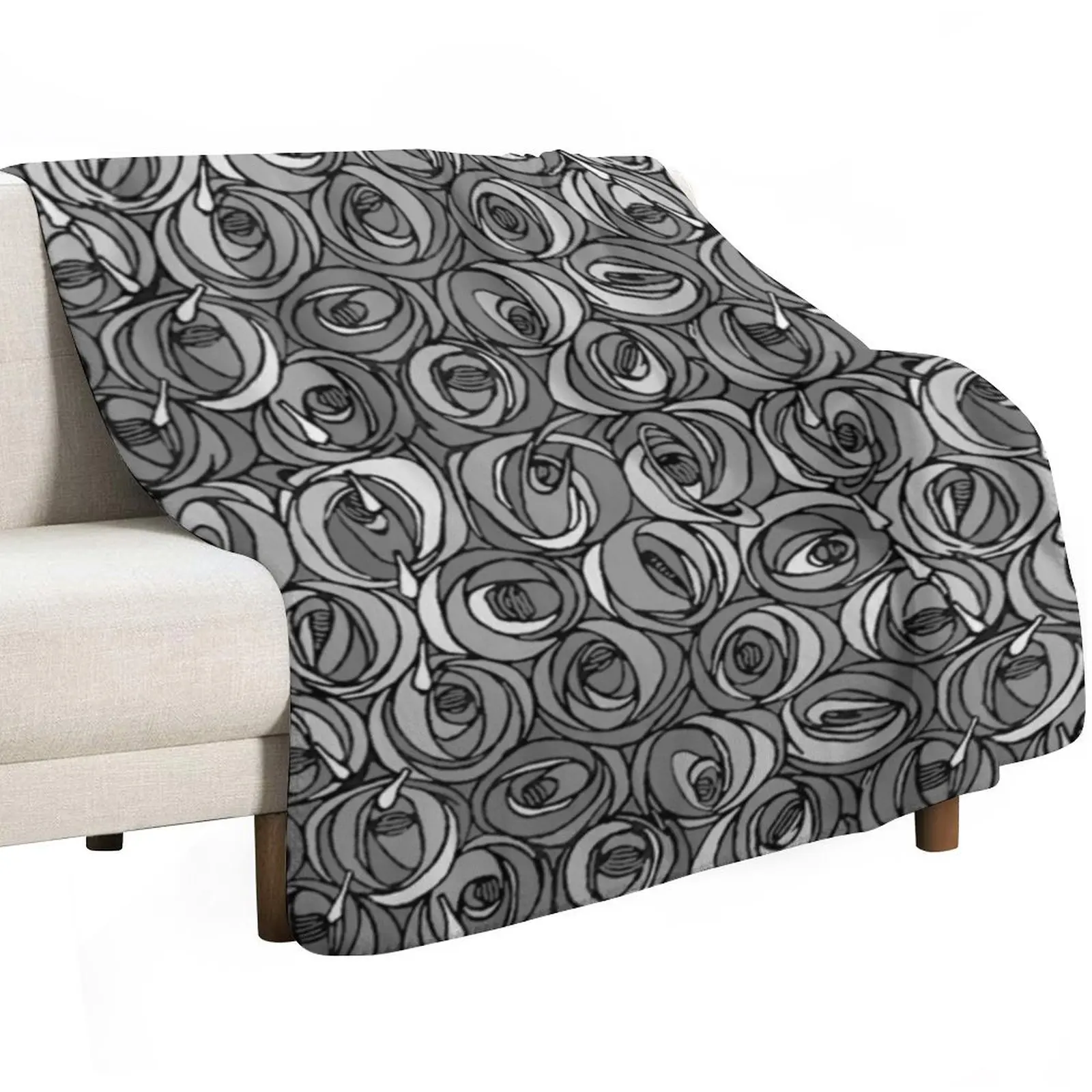 Charles Rennie Mackintosh flowers design, black, white Throw Blanket Compact Warm Blanket for Car Road Trip