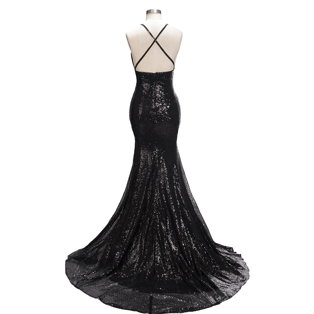 Vestidos De noche con lentejuelas negras brillantes, Espalda descubierta, Halter, sirena, Formal, fiesta De boda, vestidos De graduación, Vestido De Gala personalizado