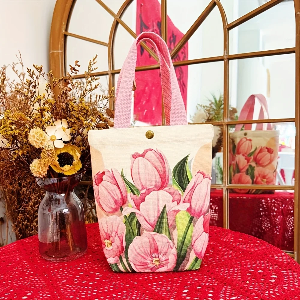 2025 nieuwe ins retro tulp bloem canvas tas casual schoudertas stoffen tas handtas
