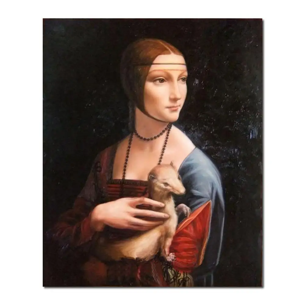 

Realist Portrait Canvas Art Lady with an Ermine Handmade Leonardo Da Vinci Painting Classical Artwork Home Decor Luxury Quality