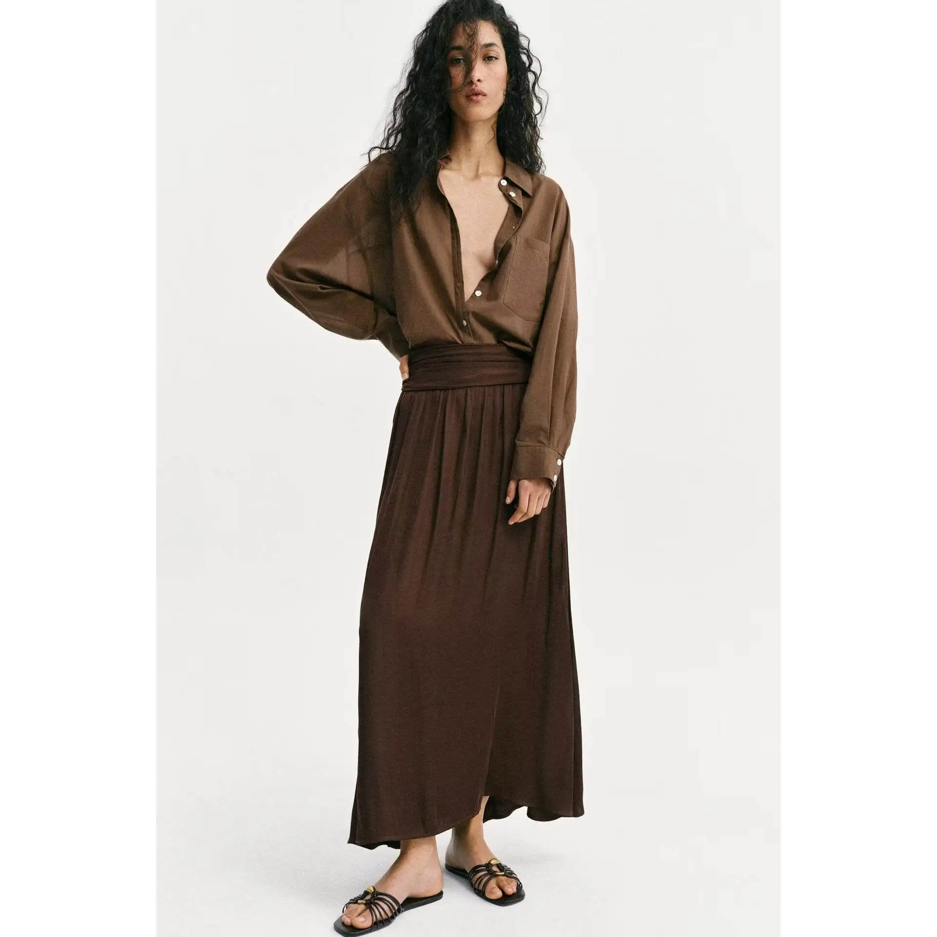Fashionable Silk Satin Midi Skirt Women's Spring Summer New Arrival Versatile Style Standard Fit A-Line Skirt for Ladies