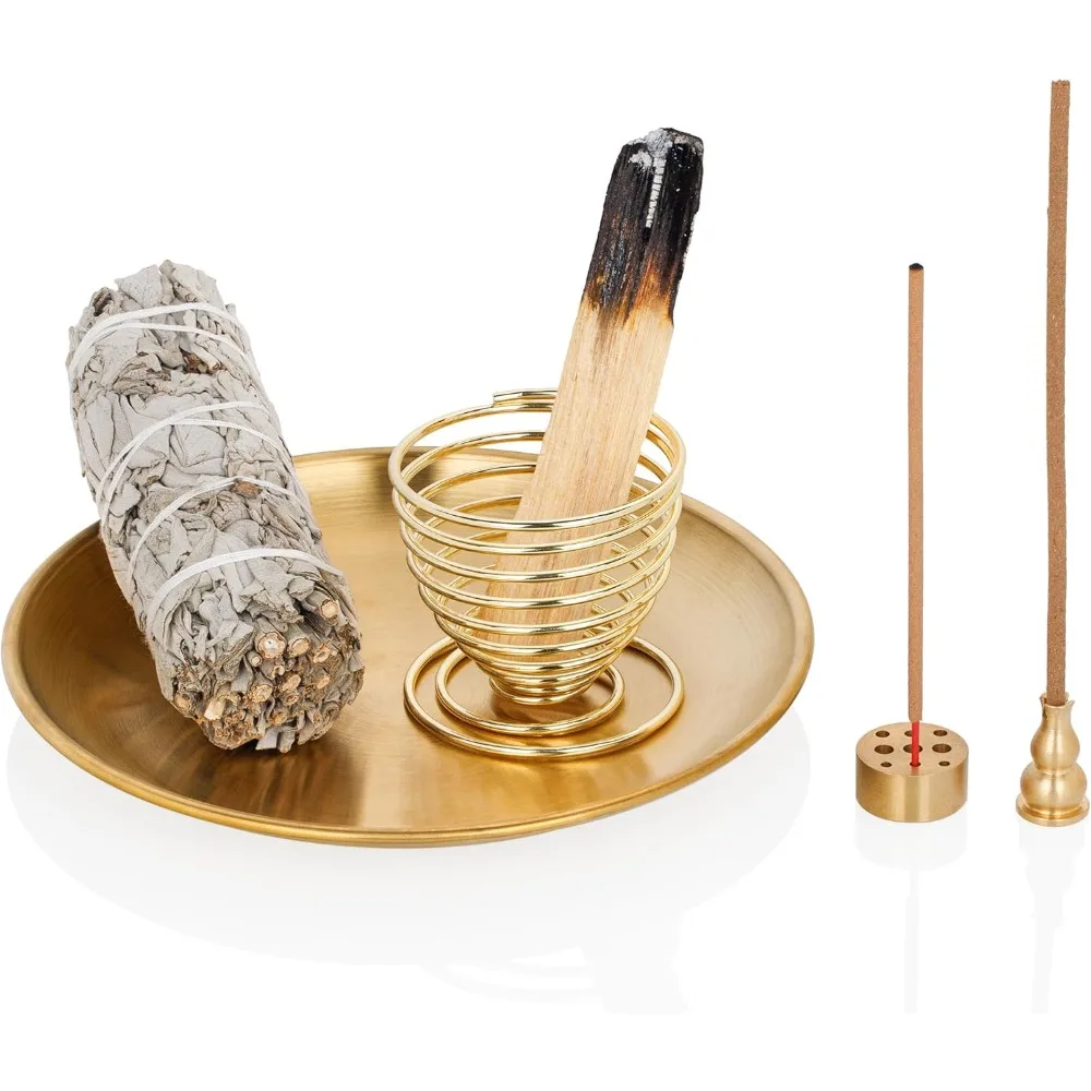 Quemador de incienso 5 en 1, soporte Palo Santo, soporte de salvia, soporte de incienso para varillas de incienso/encenso en bobina/ conos de incienso, 5,5 pulgadas