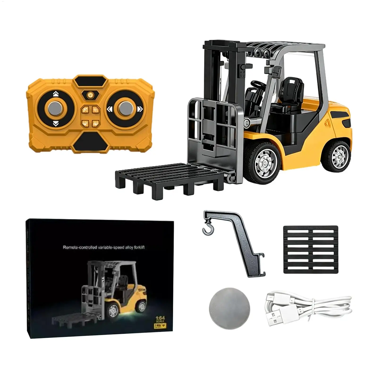 RC Construction Vehicles with Light Alloy Rechargeable Interactive Toys Kids 1/64 Transform Lift Fork Hook Car for Boys Girls