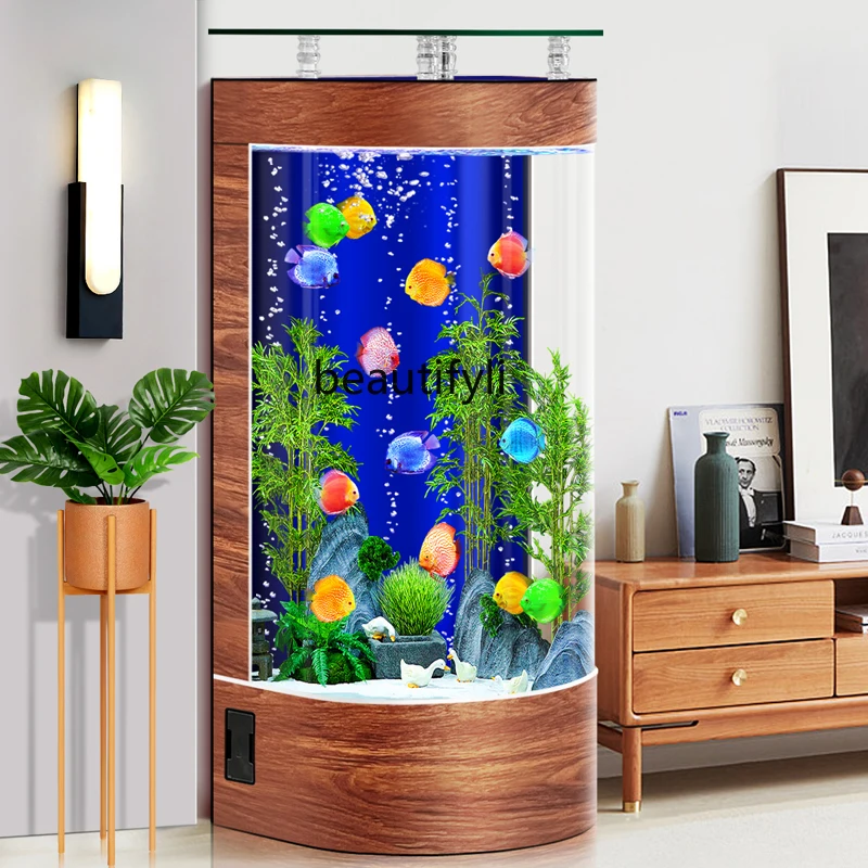 

Semi-cylindrical fish tank living room small back filter floor, ecological self-circulation, no water tank change