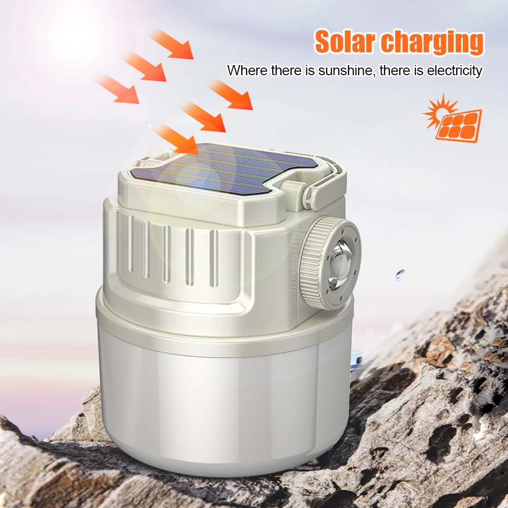 Portable 7200mAh Solar Power Camping Light Outdoor Hanging Tent Lamp Zoom USB Charging Emergency Lights for Fishing Hiking BBQ