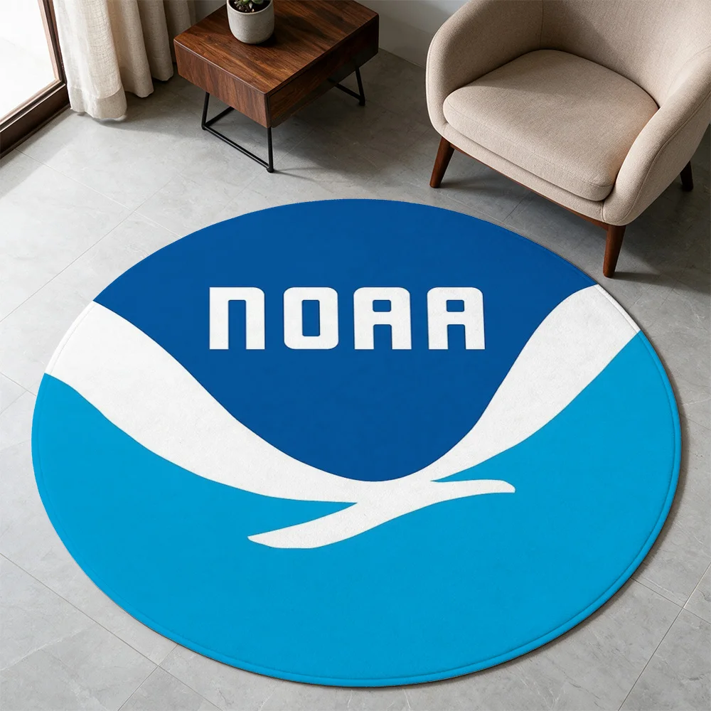 Circular Entrance Mat Doormat Blue NOAA Logo Coastal Beach Ocean Theme Welcome Rug for Home Entryway