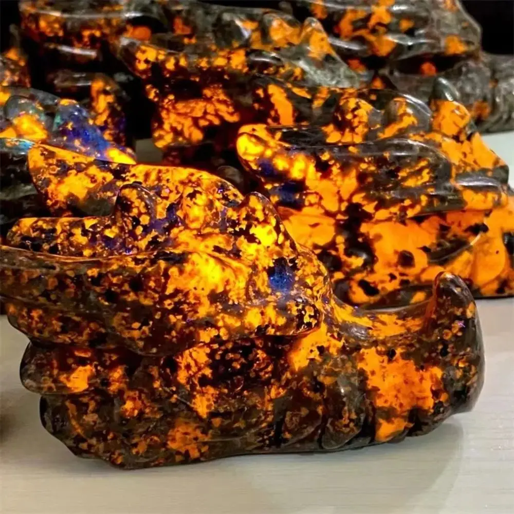 

1pc Natural Flame stone Yooperlite glows under uv lamp Dragon Head Carving Handcrafted Dragon Skull Crafts Holiday Gift