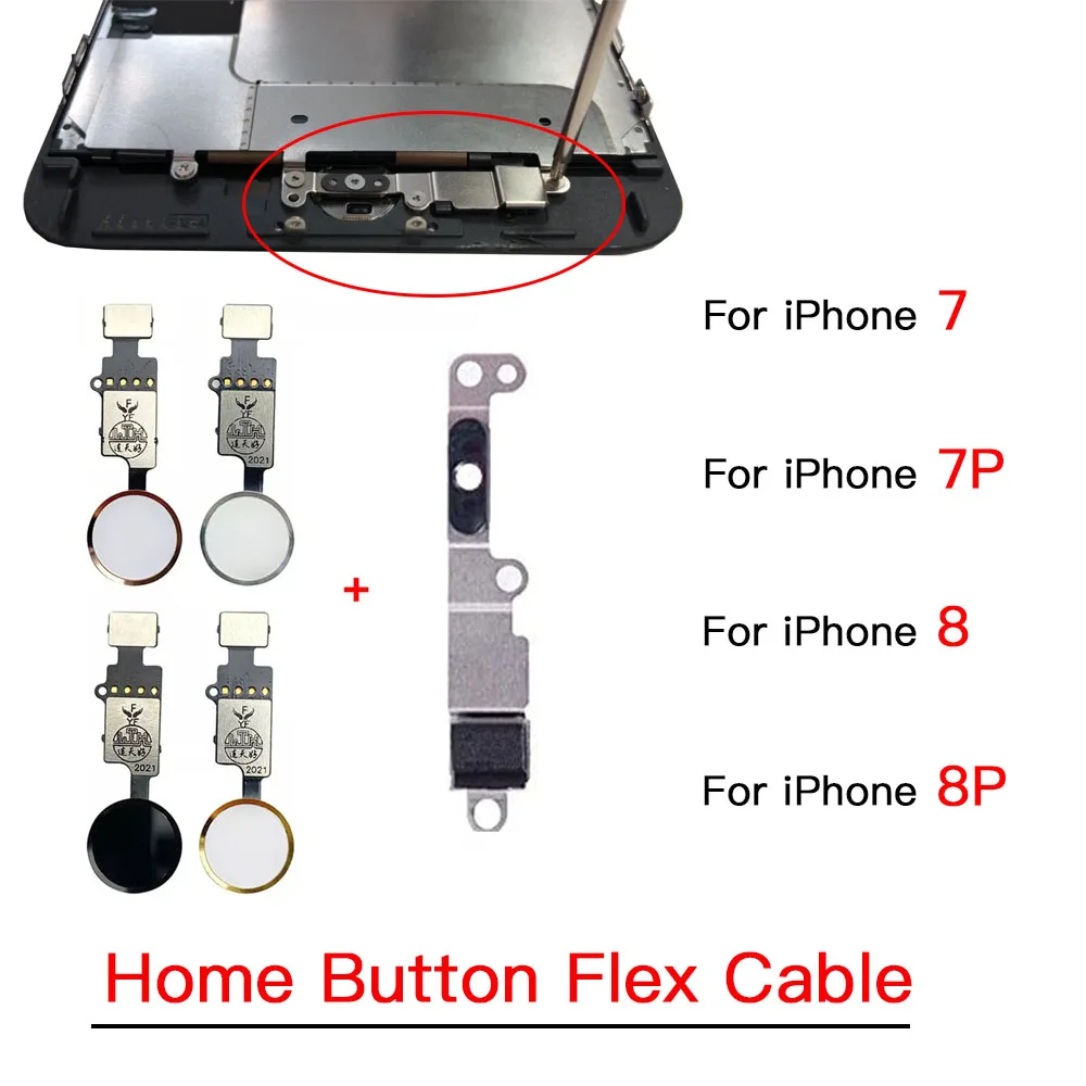 ใหม่ล่าสุดปุ่ม Home Touch ID หลัก Flex Cable สำหรับ iPhone 7 7P 8Plus พร้อมขายึดกลับฟังก์ชั่น Solution เปลี่ยน