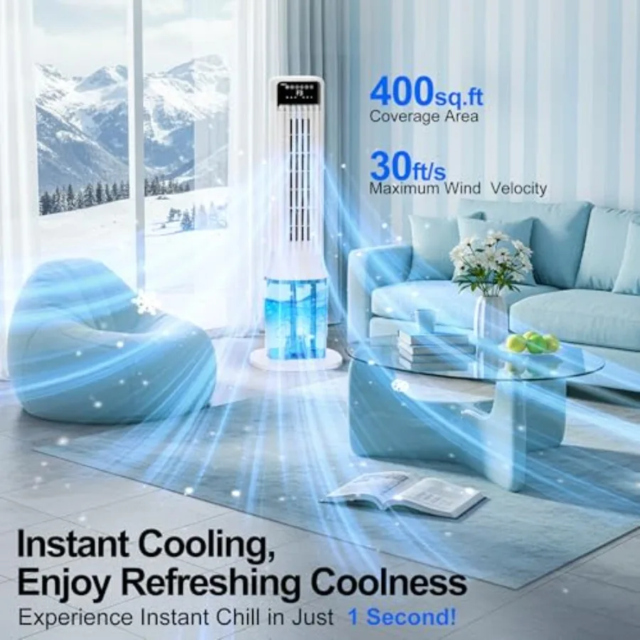 41 Portable Air Conditioner for Bedroom: ABS Plastic, White, 120 Oscillating Cooling with 24H Timer, 4 Modes 3 Speeds, Dual Wat