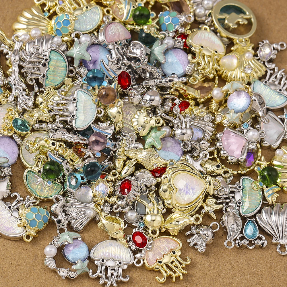 5 Stück zufällige Mischung Kristall Muschel Fisch Charms Meeresleben Anhänger für Schmuckherstellung Ohrringe Halskette DIY Armband Zubehör – Detail 3