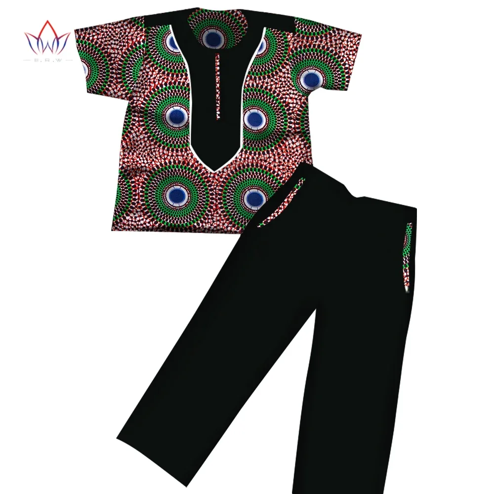 Boys Clothes African Dashiki Kids Clothing Short Sleeves Plus Solid Color Long Pant for Children Top Pants Suits WYT116