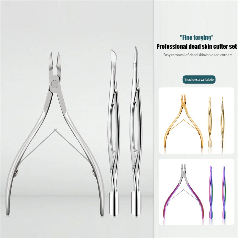 3Pcs Set Skin Remover Cuticle Scissors Extra Fine Curved Manicure Nippers Cuticle Clipper Nail Push Toenail Nippers