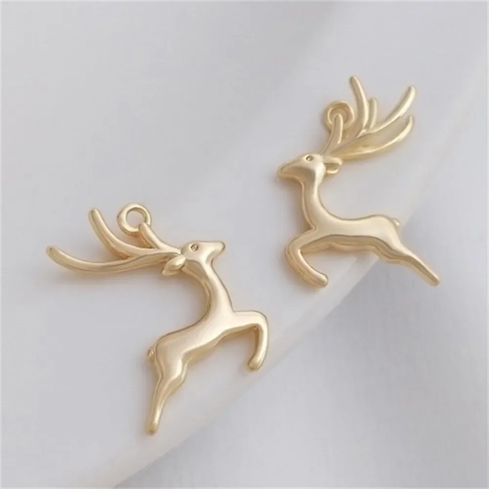 

14K Gold Pack Deer Pendant Copper Plated True Gold Deer Pendant Handmade DIY Bracelet Necklace Headpiece Pendant K275