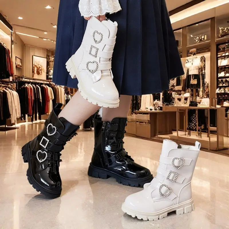 New Autumn Winter Children Shoes Eco Friendly Material Boots Girls Fashion Rhinestone Boots Kids Breathable Mid Calf Ankle Boots
