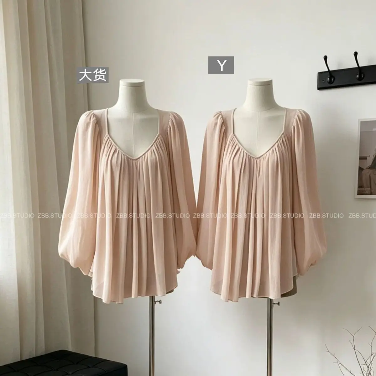 Women Summer Shirt Wide Hem Pleated Chiffon Top Solid Color Round Neck Short Sleeve Loose Fit Blouse Top