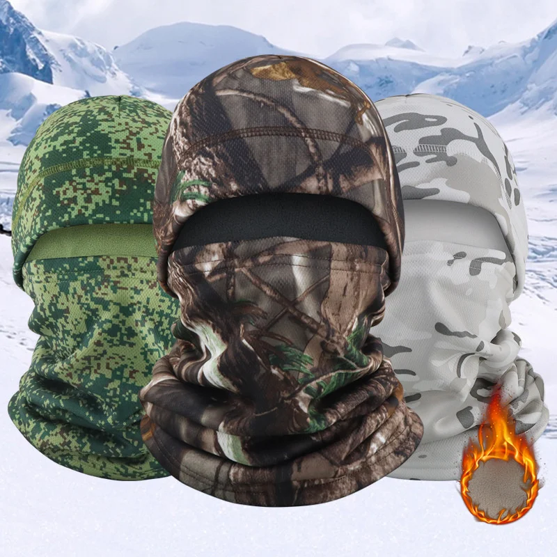 Thermal Head Cover 2 Piece Set Camouflage Fleece Lined Windproof Cold Resistant Protective Ear Cover for Men and Women Autumn