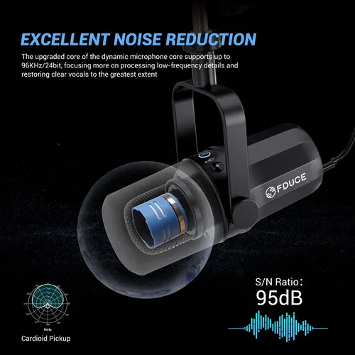 Imagen 2 del producto FDUCE SL40+ Kit de micrófono dinámico USB/XLR con salida de auriculares integrada/aislamiento acústico/soporte de brazo, para mezclador de PC PS5/4