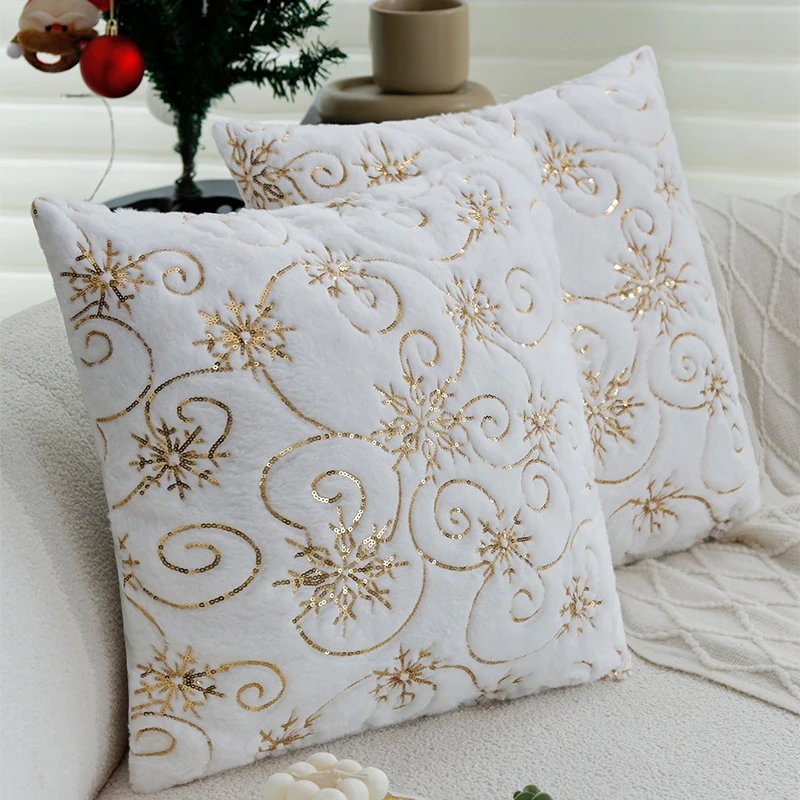 Christmas Gold Christmas Snowflake Cushion Cover Suitable For Indoor Decoration Christmas Decorative Pillow Cover No Filler