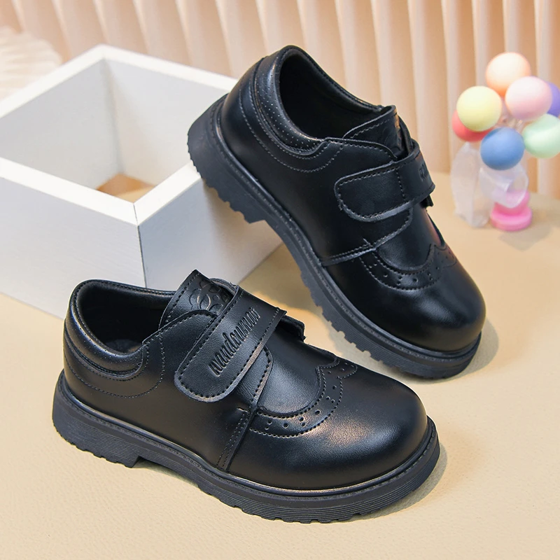 Boys Brogue Leather Shoes 2026 New Spring Toddler Dress Shoes Soft Sole Classic Simple Preppy Style Black School Uniform Age5-8