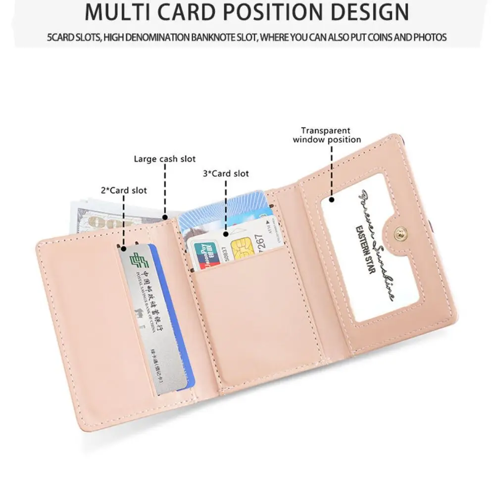 Mini Portfelik Krótki w Jednolitym Kolorze z Kreskówkowym Kotem w Stylu Koreańskim, Portmonetka na Monety ze Skóry PU, Kieszonka na Karty, Kopertówka, Śliczna Torebka na Karty Damska