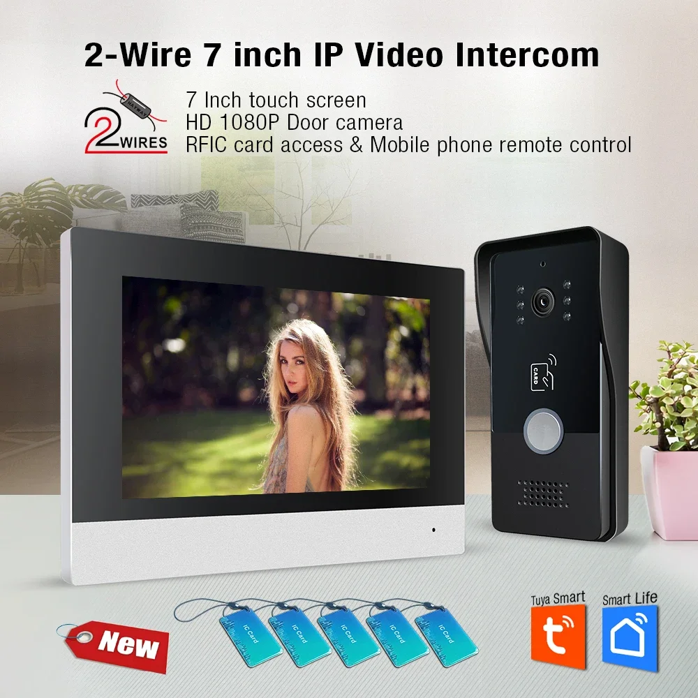 2 fili IP Tuya Wifi 1080P Videocitofono Videocitofono 7 ''Touch Screen a colori Telecamera Campanello Sistema di sicurezza porta