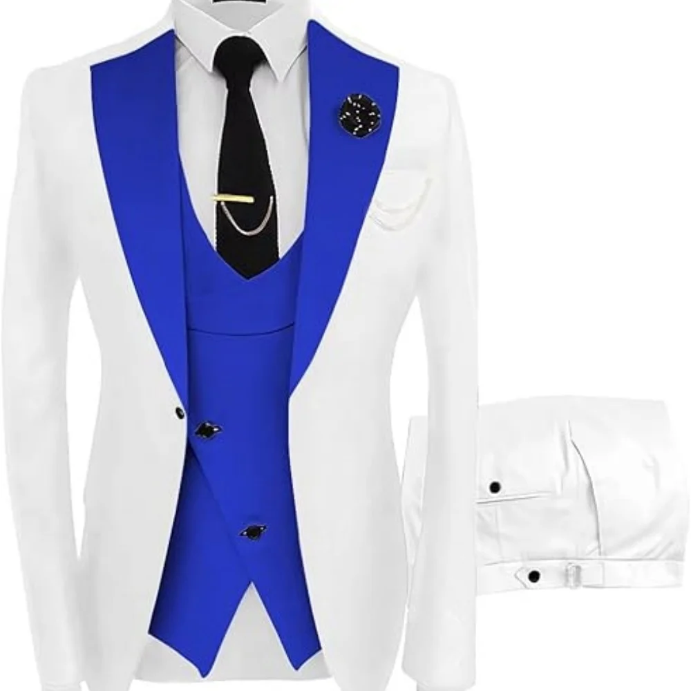

Men's 3-piece slim fit classic single button suit, men's groomsman business ba double breasted vest jacket tailcoat