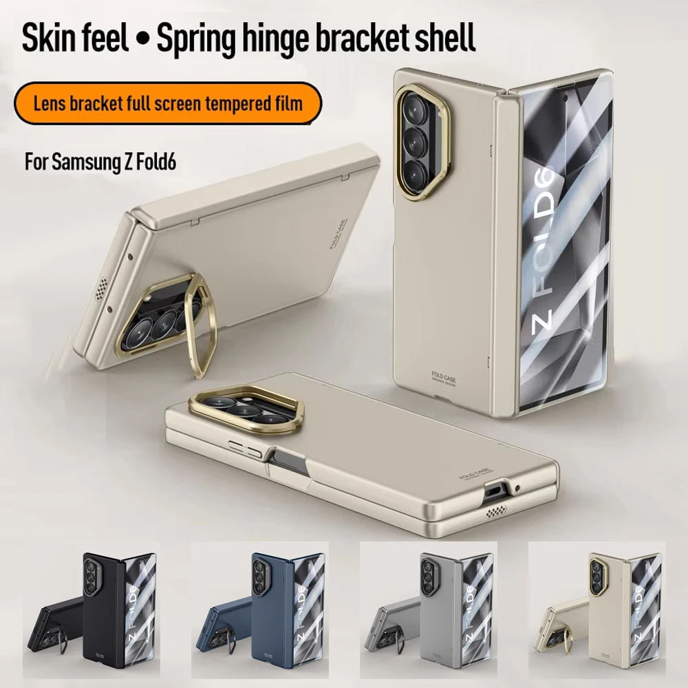 

For Samsung Galaxy Z Fold 6 Case Skin Friendly Matte With Mirror Film Bracket Folding Hinge Shockproof Protection Hard PC Cover