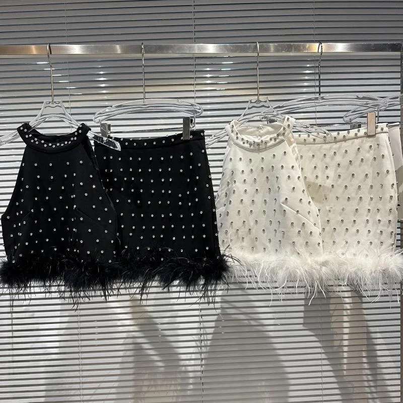 

Неводная осенняя маленькая ароматная ветровая бриллиантовая бусина с перьями и бахромой, комплект юбки с подвесным ремешком для женщин