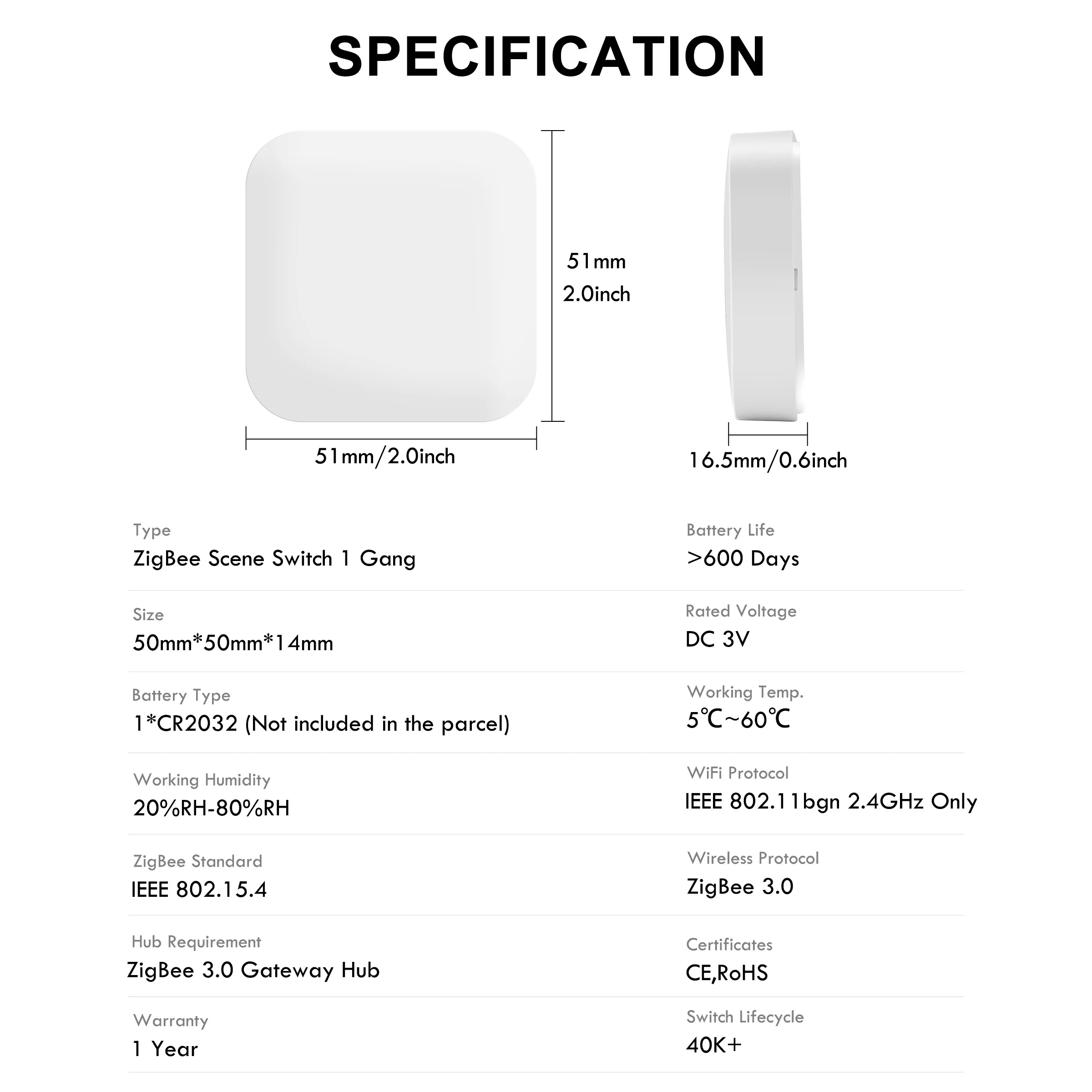 GIRIER ZigBee Scene Button Switch Smart Scene Controller for Home Automation Multi-Scenario Linkage Switch Works Home Assistant