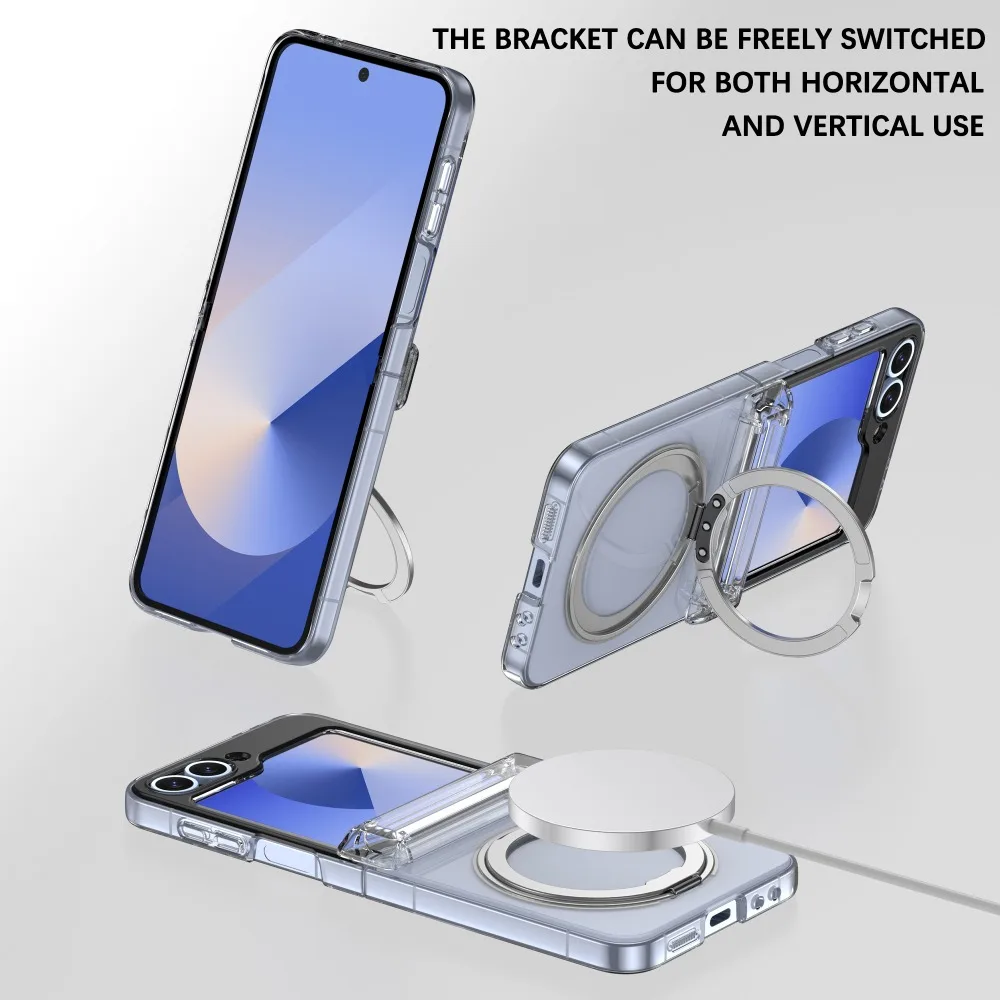Magnetic Rotation Holder Phone Case for Samsung Galaxy Z Flip 7 6 5 4 3 Flip6 Flip5 5G Electroplating Hinge Protective Cover