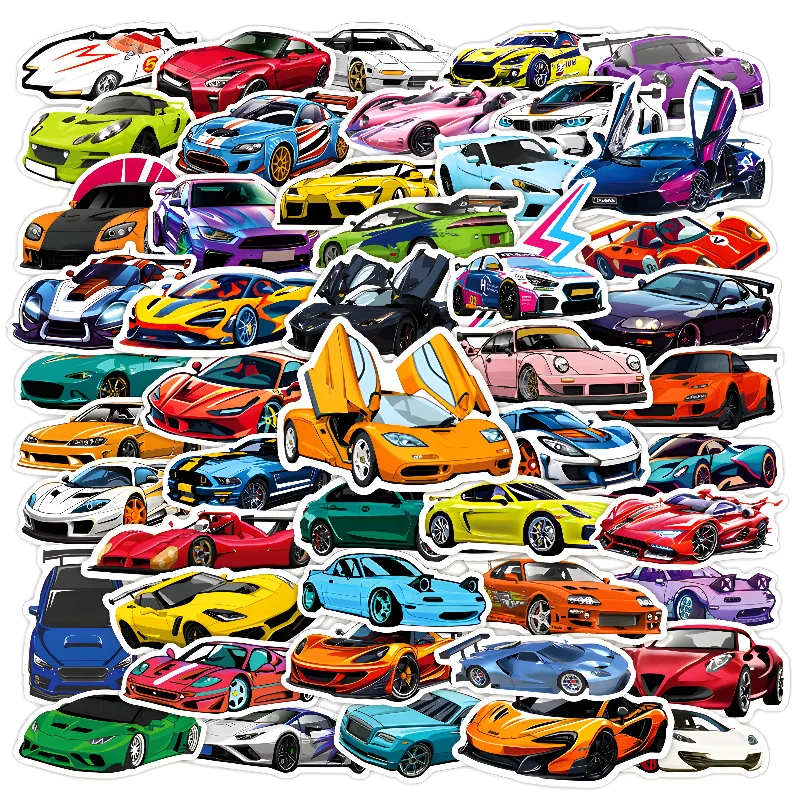 

50pcs Cartoon Supercar Retrofit Racing Stickers Cool Kid Decals Toy DIY Notebook Skateboard Laptop Decoration Sticker Pack