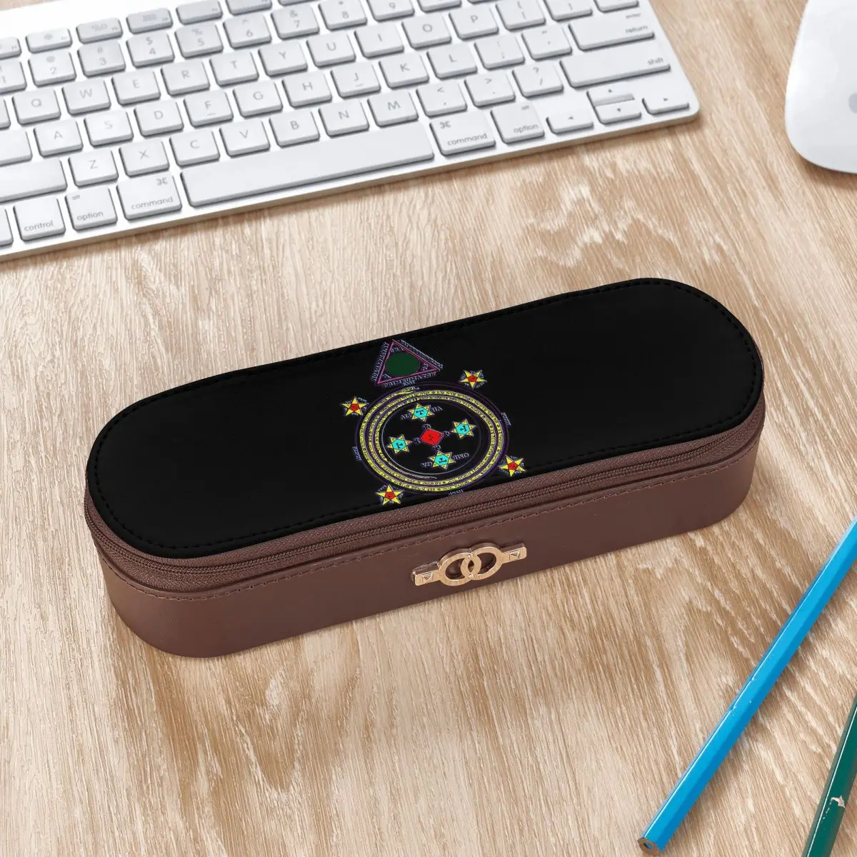 Solomon Circle Goetia Leather Pencil Case Pen Holder Storage Stationery Supplies Pen Box Pencil Bag for Kids Gifts
