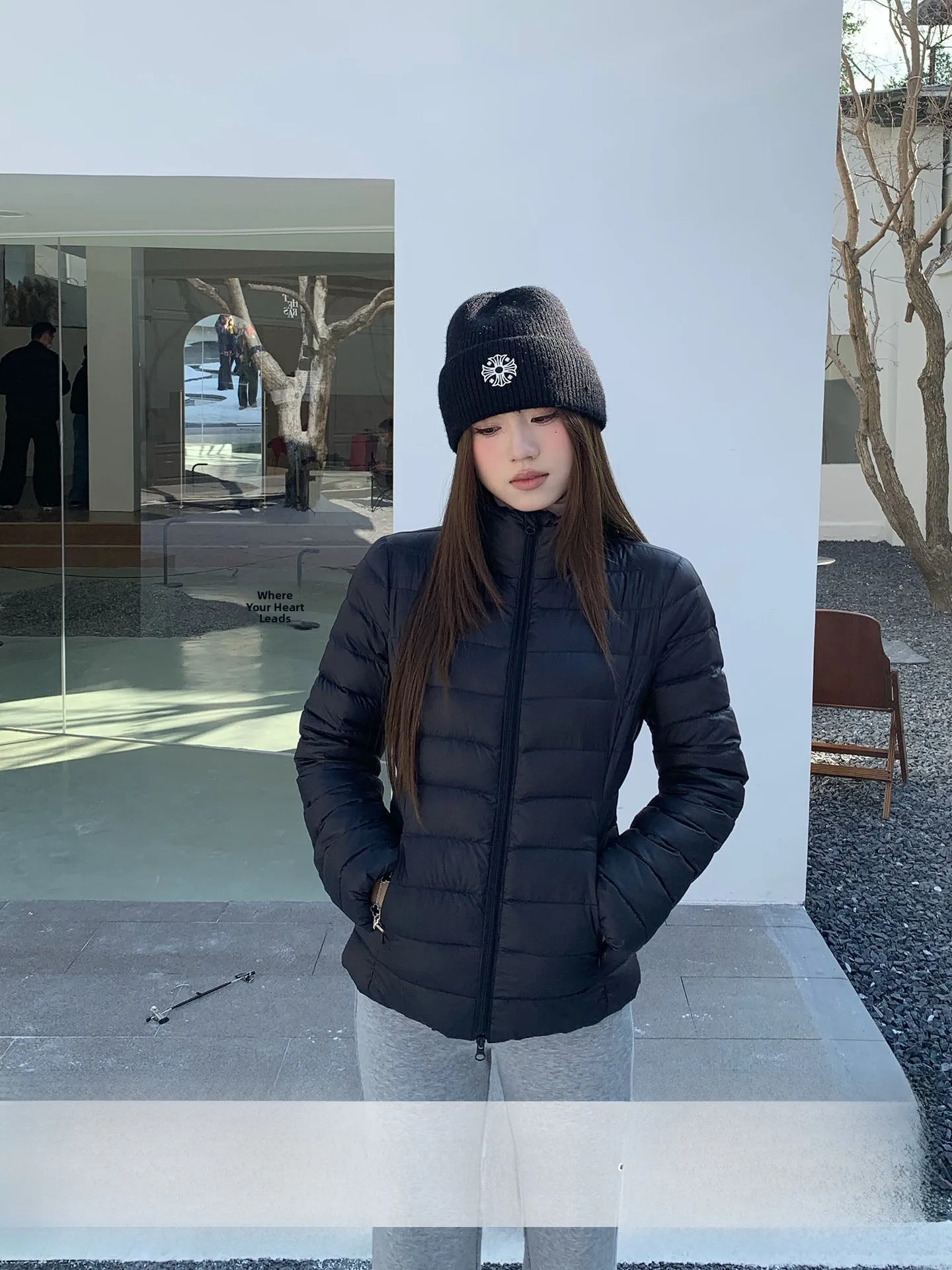 

Bla Orange Tree Where down Jaet Women's Lightweight Warm Stand Collar Ribbed Design Commute Sle Pure Color Winter Coat