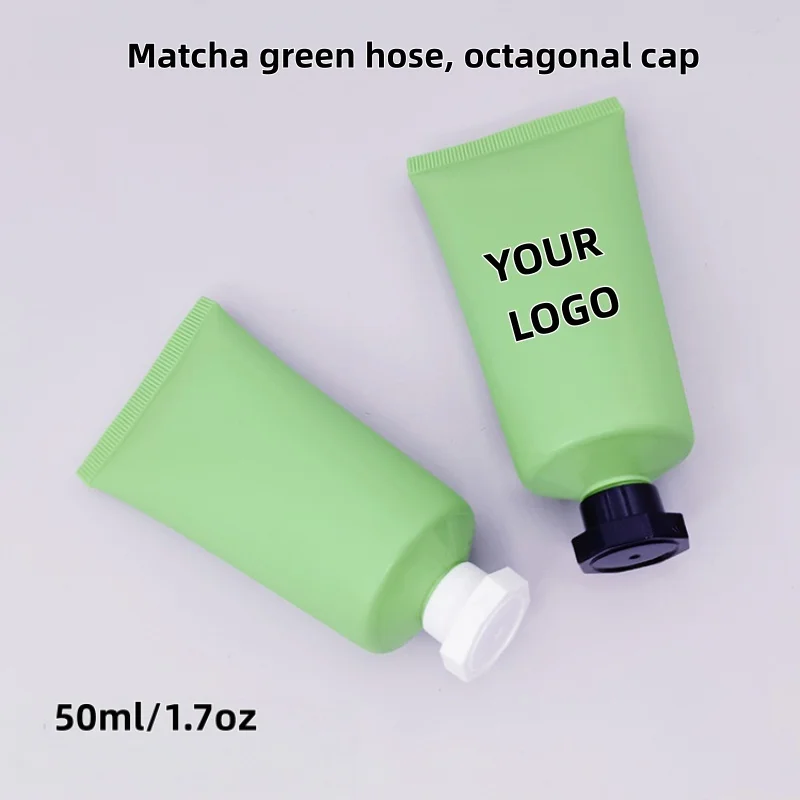 【Logo Custom】50Pcs Customized 50ml Matcha Green Tube with Octagonal Lid Small Batch Customization Factory Wholesale