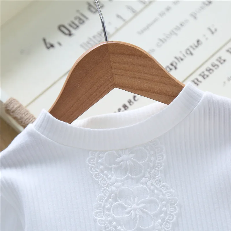 New Arrived Spring Autumn Children Clothing Solid Girls Clothes 3-10year students white clothes lace shirt
