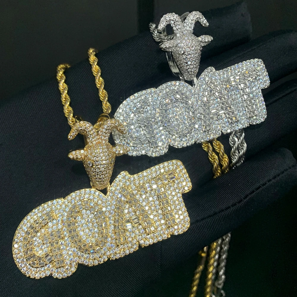 2024 New Year Goal Goat Head Bail Hip Hop Pendant Full Paved 5A CZ Iced Out Bling Men Boy Cool Jewelry