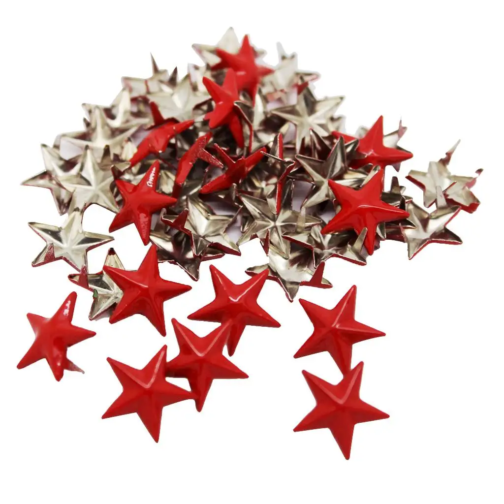 50Pcs Star Shape Rivets Red Metal 5 Claws Studs Crafts DIY for Leather 15mm Studs and Spikes for Clothes Punk Accessories