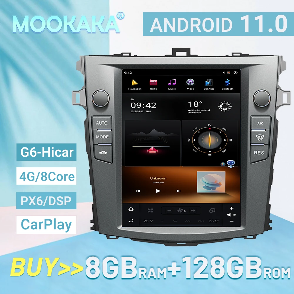 Android 11 For Toyota corolla 2007-2012 Car radio Player GPS Navigation Voice control PX6/G6 8G 128GB 4GLET 8core Carplay