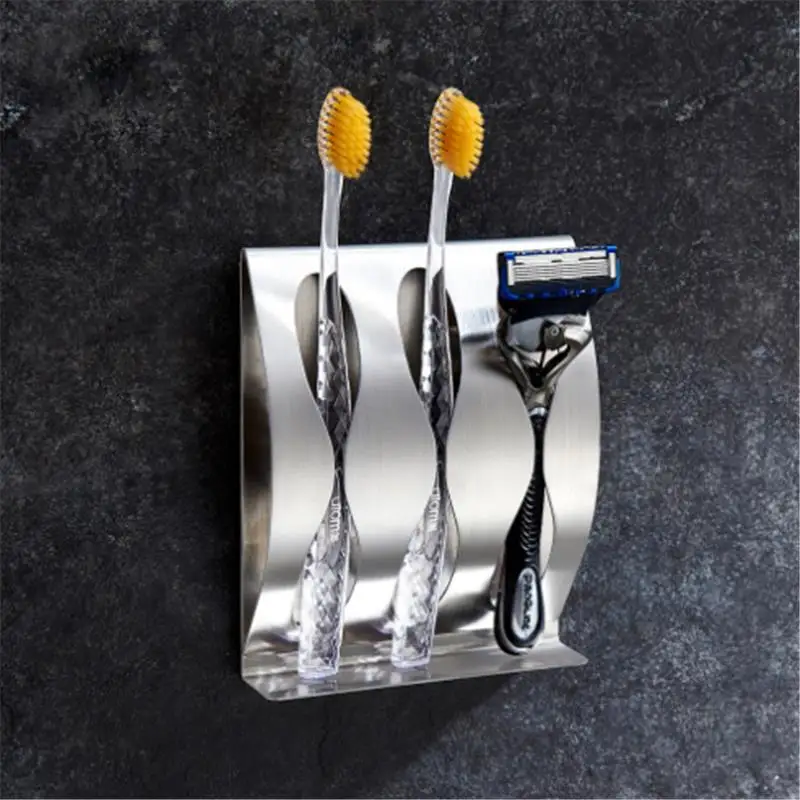 Bathroom Stainless Steel Toothbrush Rack Wall Mount Toothbrushes Holder Self-adhesive Toothbrush Organizer Stand Holders