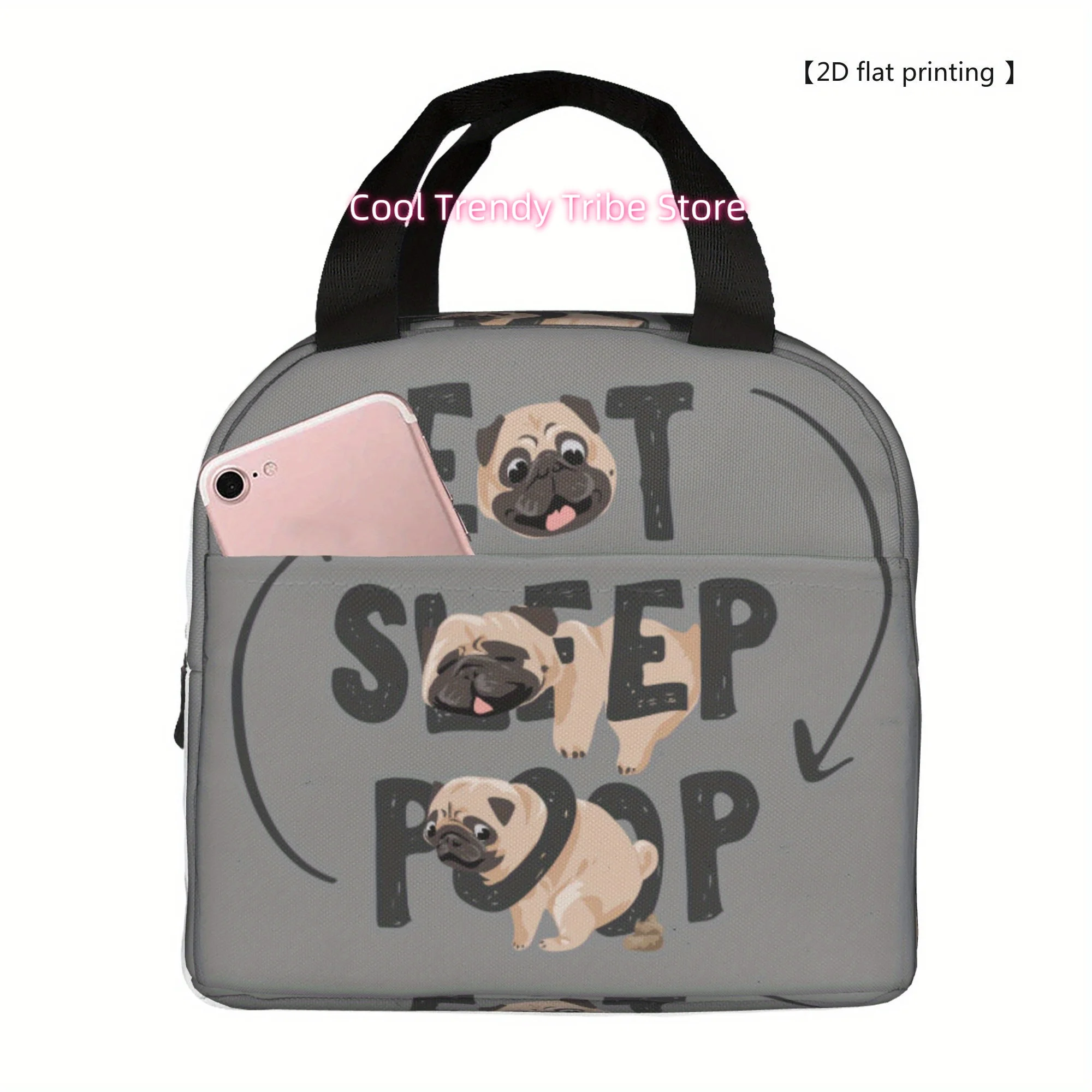 1pc [2D Flat Printing]Eat SLEEP POOP Design Portable Reusable Cooler Bag, with a Top Handle, Ideal for Lunch, Suitable for Offic