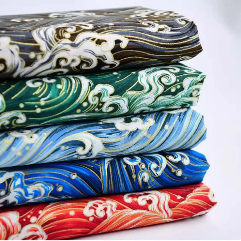 BLACK BLUE RED GREEN Wave 100% Cotton bronzed Japanese fabrics for DIY Craft Quilting Handwork Home decor Bag Cushion