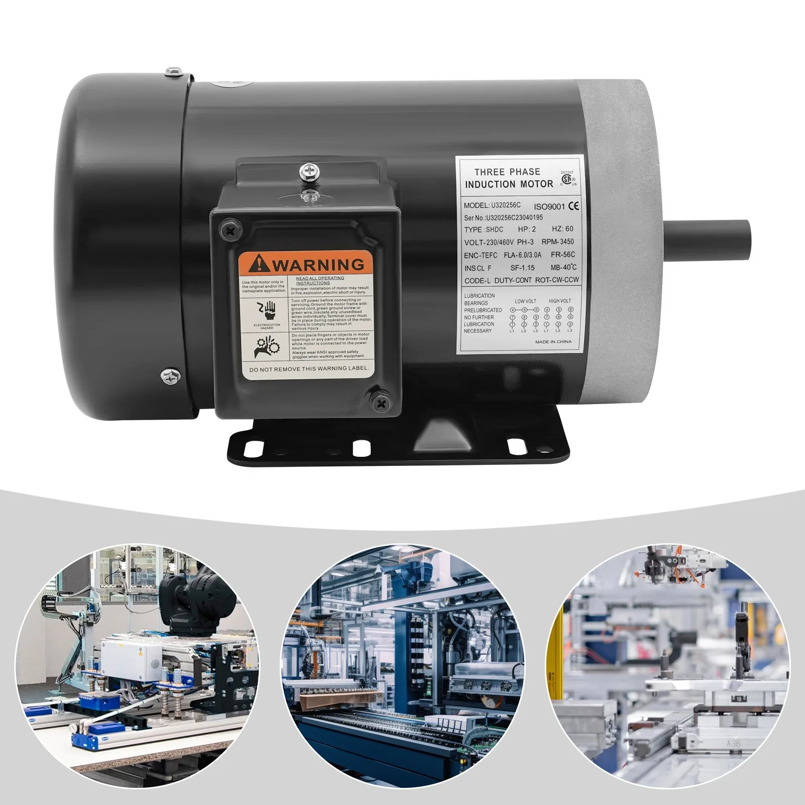 Bymaocar 3 Phase 60 Hz AC Electric Motor, 2HP Electrical Supply with Removable Base for Oilfield, Agriculture and Air Compressor