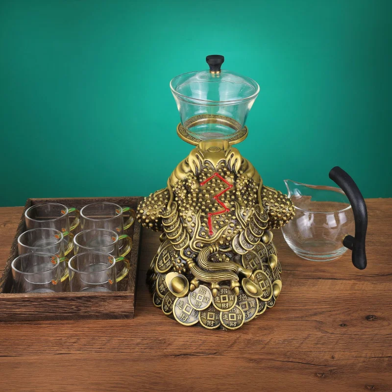 Brass Tea Set Golden Toad Ornament Home Craft Decoration