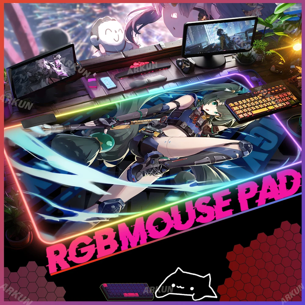 

XXL RGB Hot Fashion Cool Zenless Zone Zero Gaming Kawaii Sex Cute Qing Yi Mouse Pad 90x40 Gamer Large LED Computer Backlit Pad