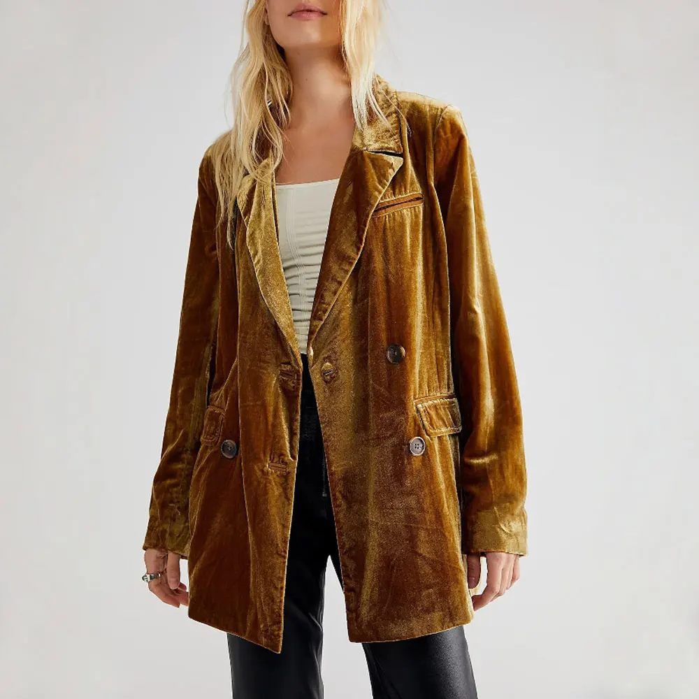 

New Women's Velvet Jacket with Slit Blazer European And American Style Top Selling Fashion