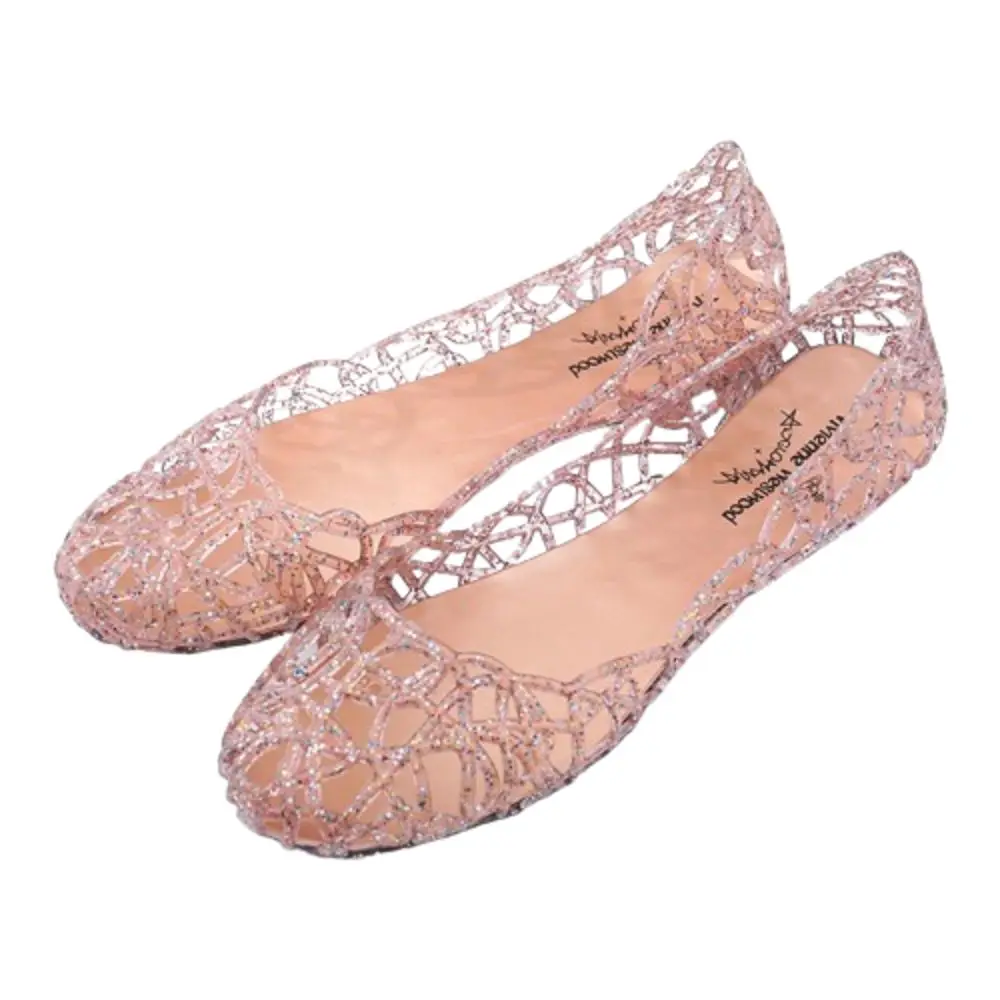 

Comfortable Flat-soled Women Sandals Clear Shallow Mouth Beach Jelly Shoes Hollow Out Breathable Bling Sandals Ladies
