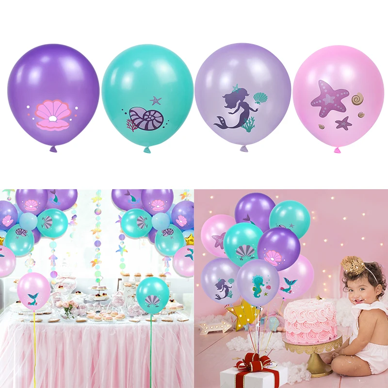 حورية البحر بالونات اللاتكس النثار الهواء الهيليوم Globos أدوات المائدة القابل للتصرف ل 1st الاطفال فتاة حورية البحر موضوع حفلة عيد ميلاد الديكور